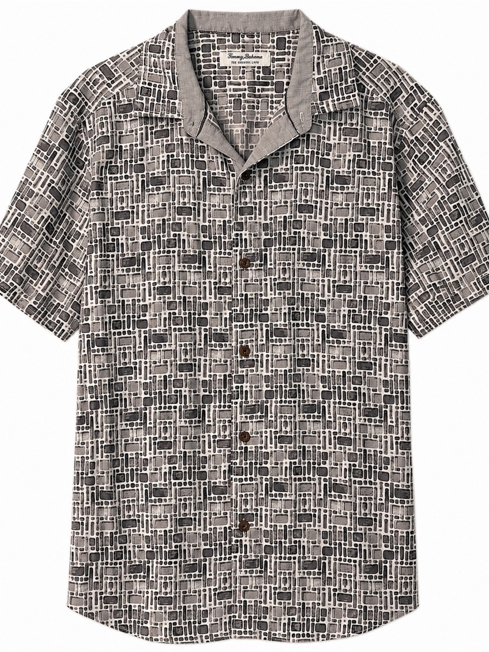 Tommy Bahama Gray Geometric Camp Shirt Resort Button Up Mens Large